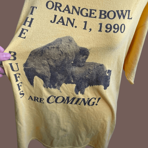 Jerzees Orange Bowl Tee | Buffalo Graphic Yellow | Size XL | Vintage - Picture 5 of 5